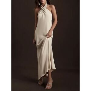 BHLDN Ruby Gown Champagne Satin Charmeuse Twist Halter A-Line SZ 4